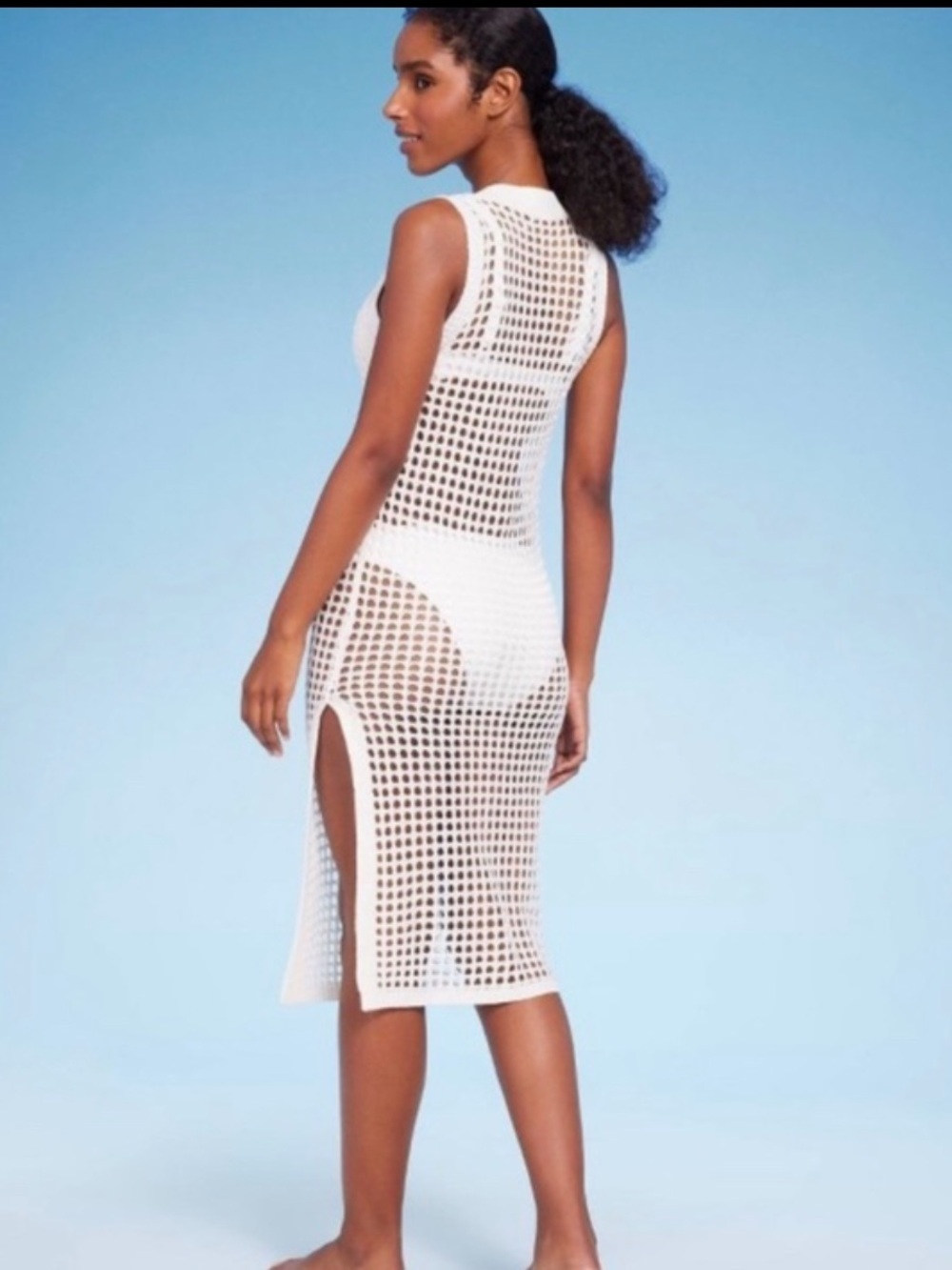 Shade & Shore Women's Crochet Cover Up Midi Dress Off-White XL (16) - Picture 2 of 7